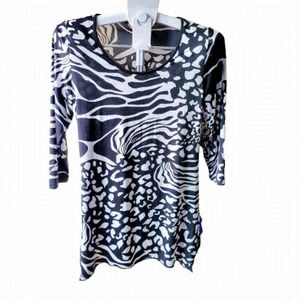 𝅺bianca Nygard Casual Boho Floral Print Summer Tunic Top Blouse. Size Small